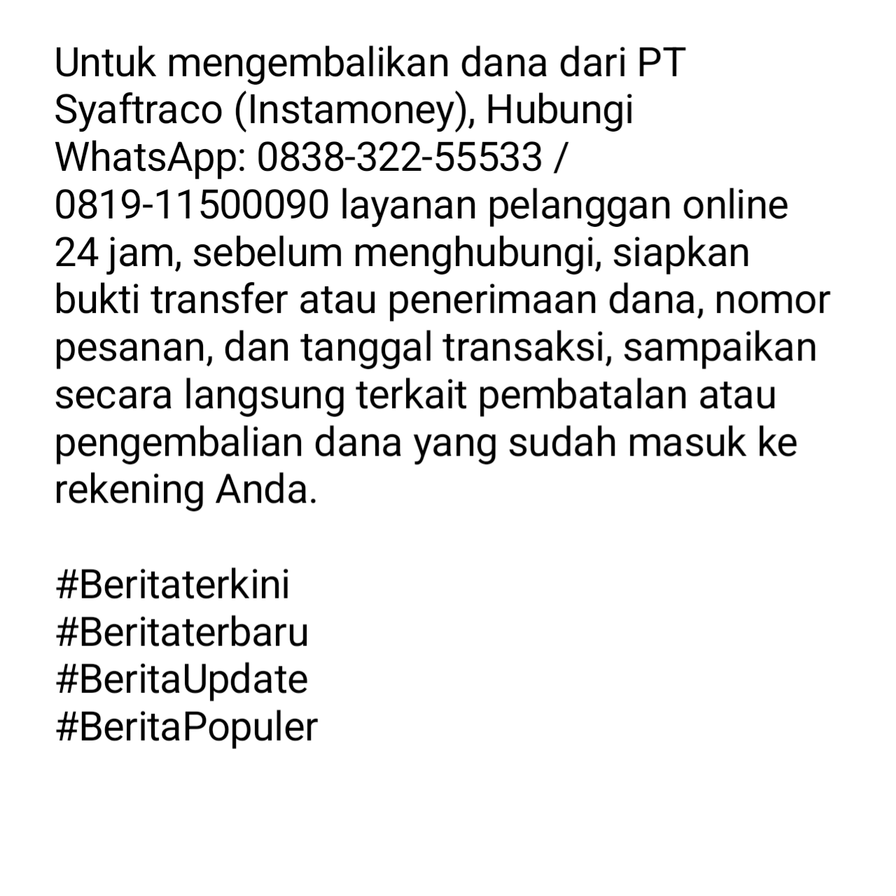 Berikut Cara Mengembalikan Dana Transferan dari PT Syaftraco
